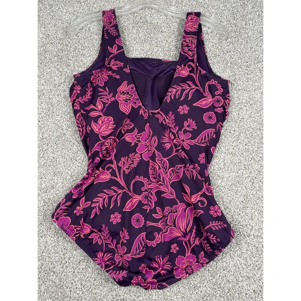 Lands' End Womens Soft Cup Tugless Swimsuit Blackberry Ornate Floral Sz 16W